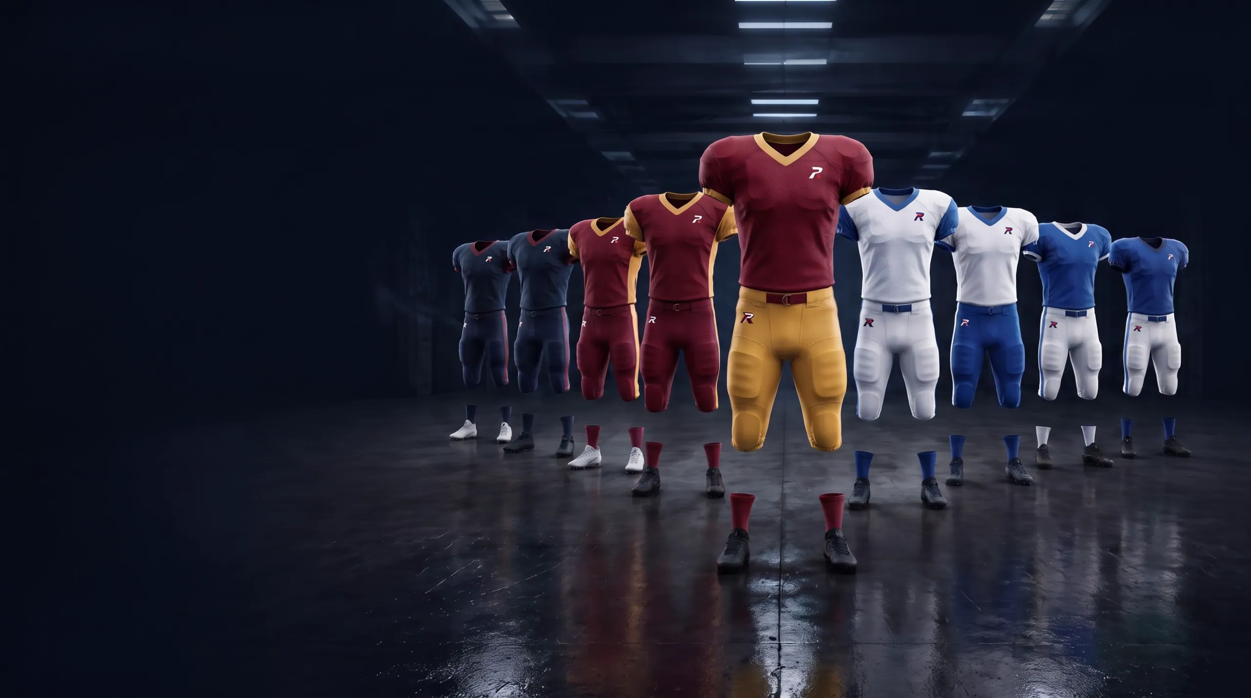 American Football garments in a players' tunnel