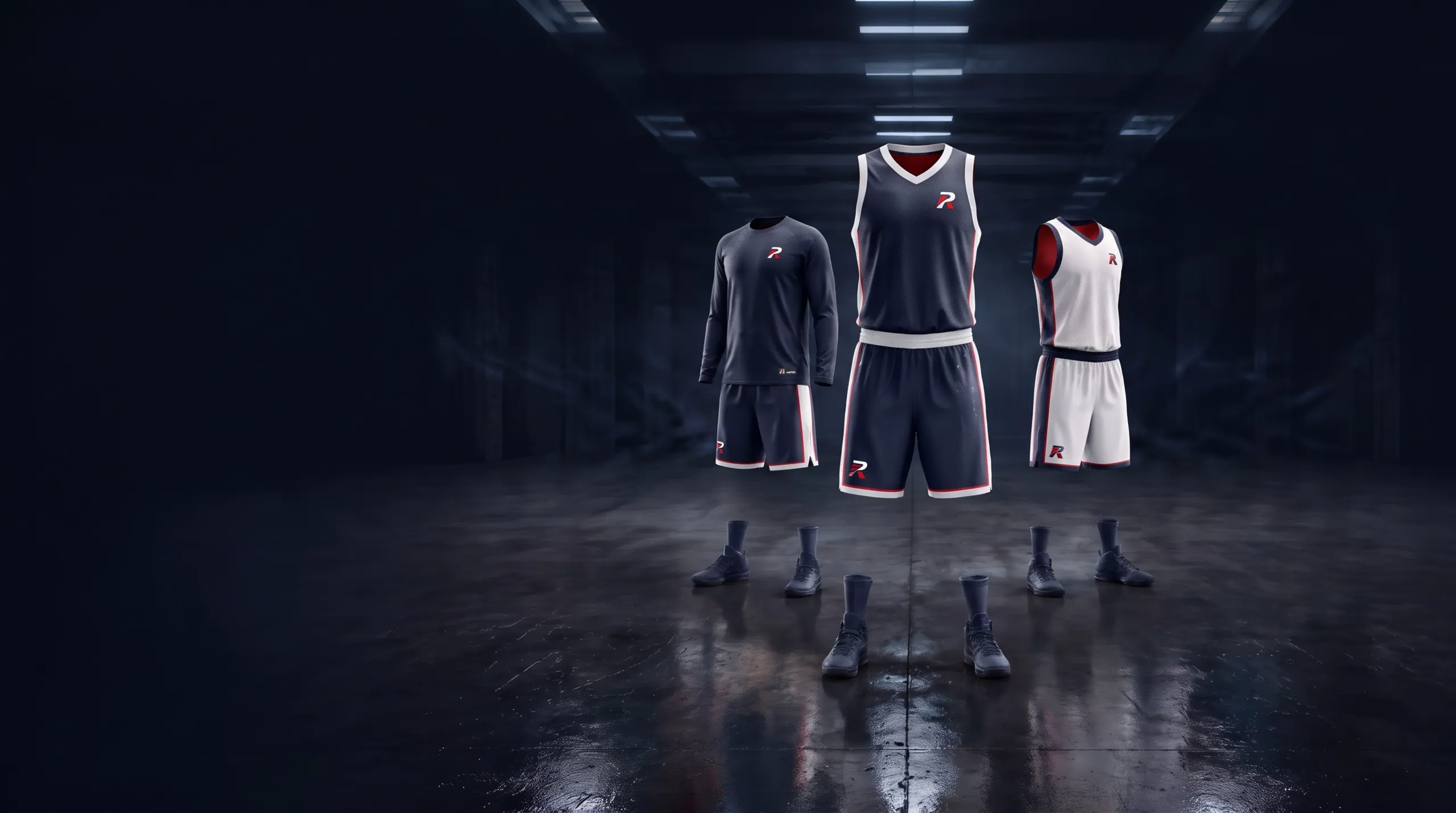 Basketball garments in a players' tunnel