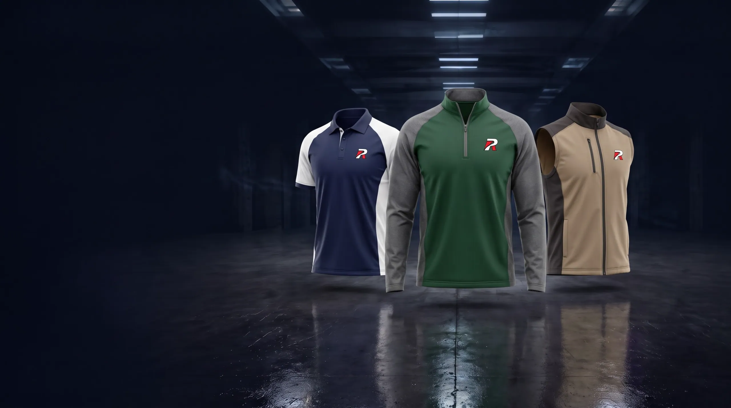 Golf garments in a players' tunnel