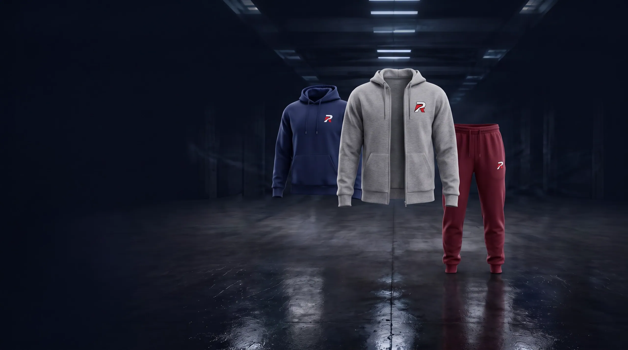 Hoodies & Joggers garments in a players' tunnel