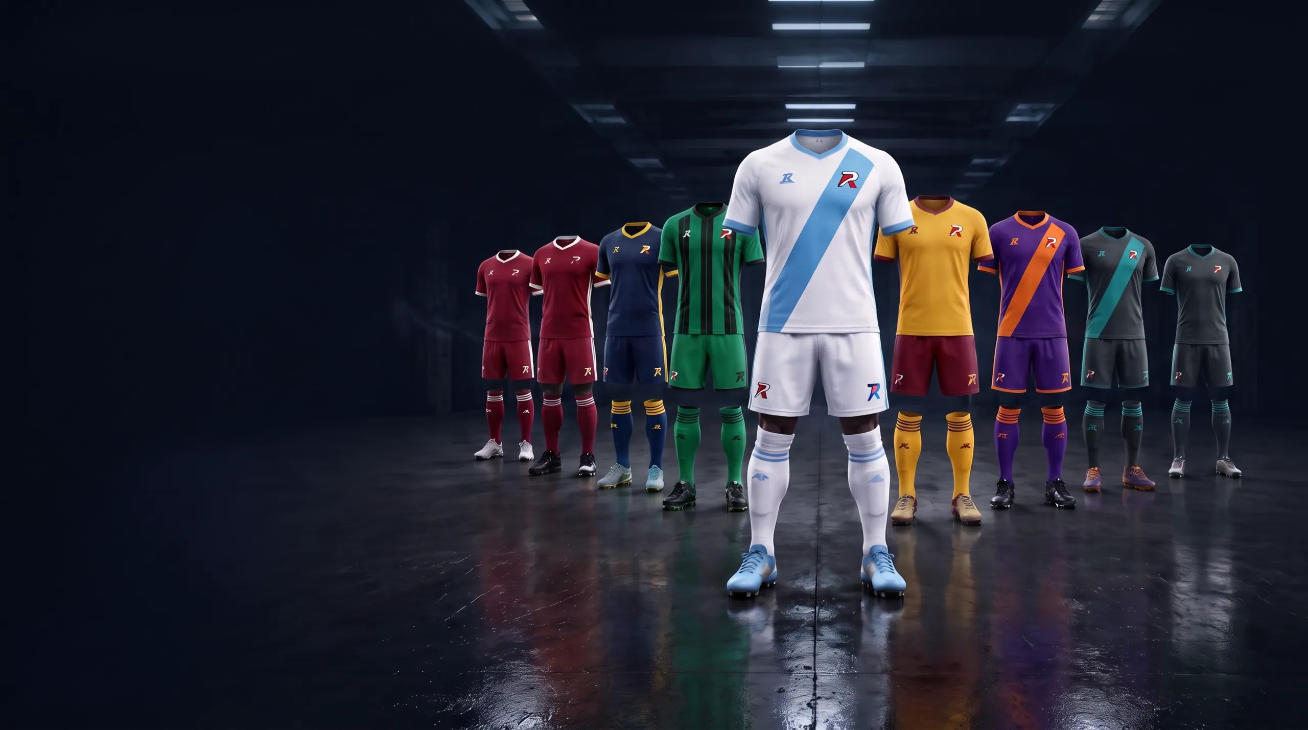 Soccer garments in a players' tunnel