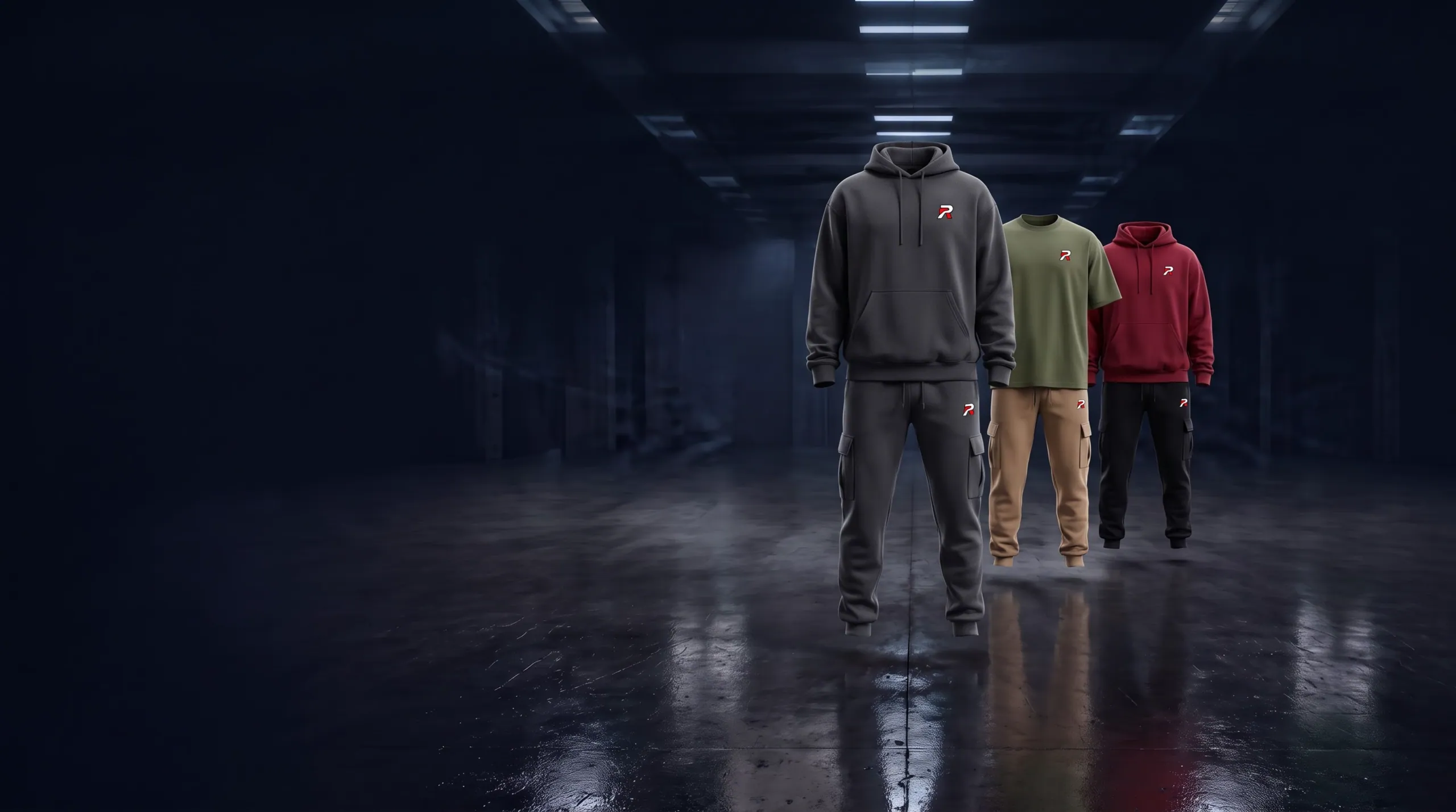 Streetwear garments in a players' tunnel