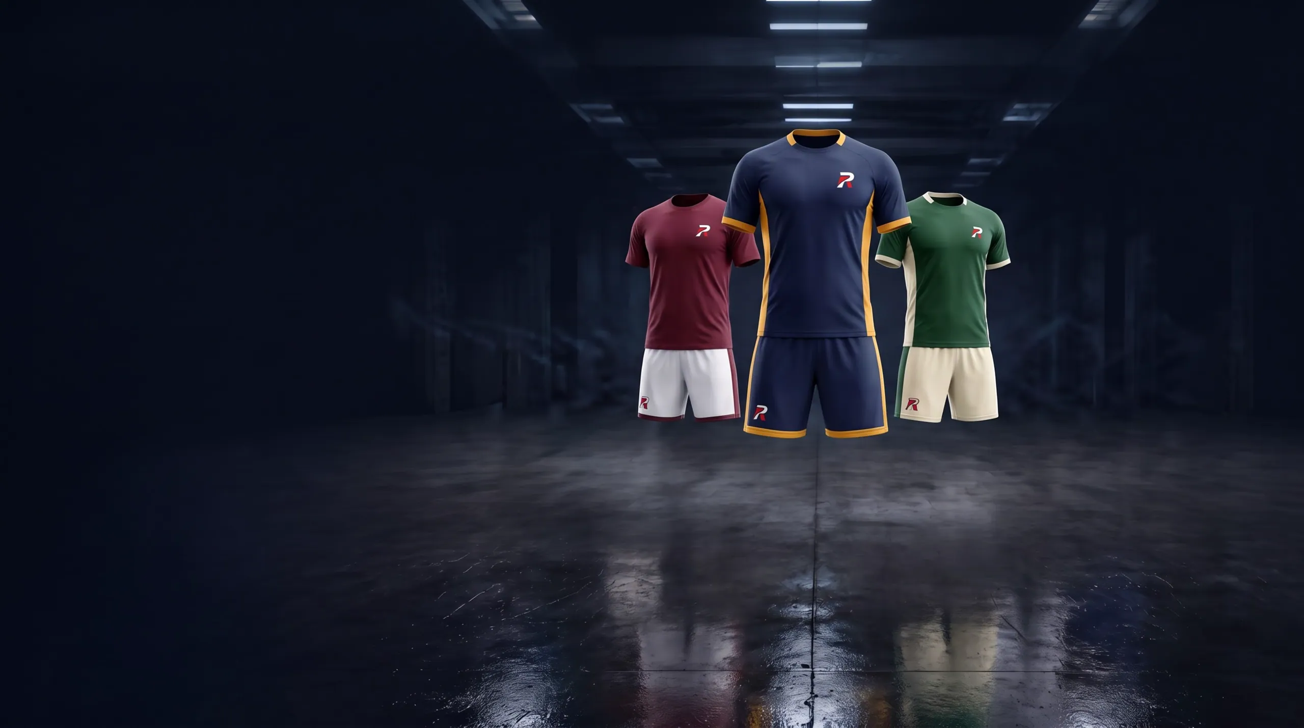 T-shirts & Shorts garments in a players' tunnel