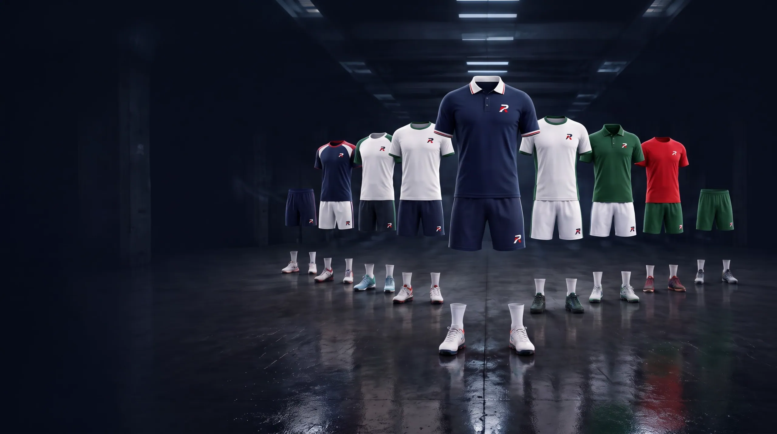 Tennis garments in a players' tunnel