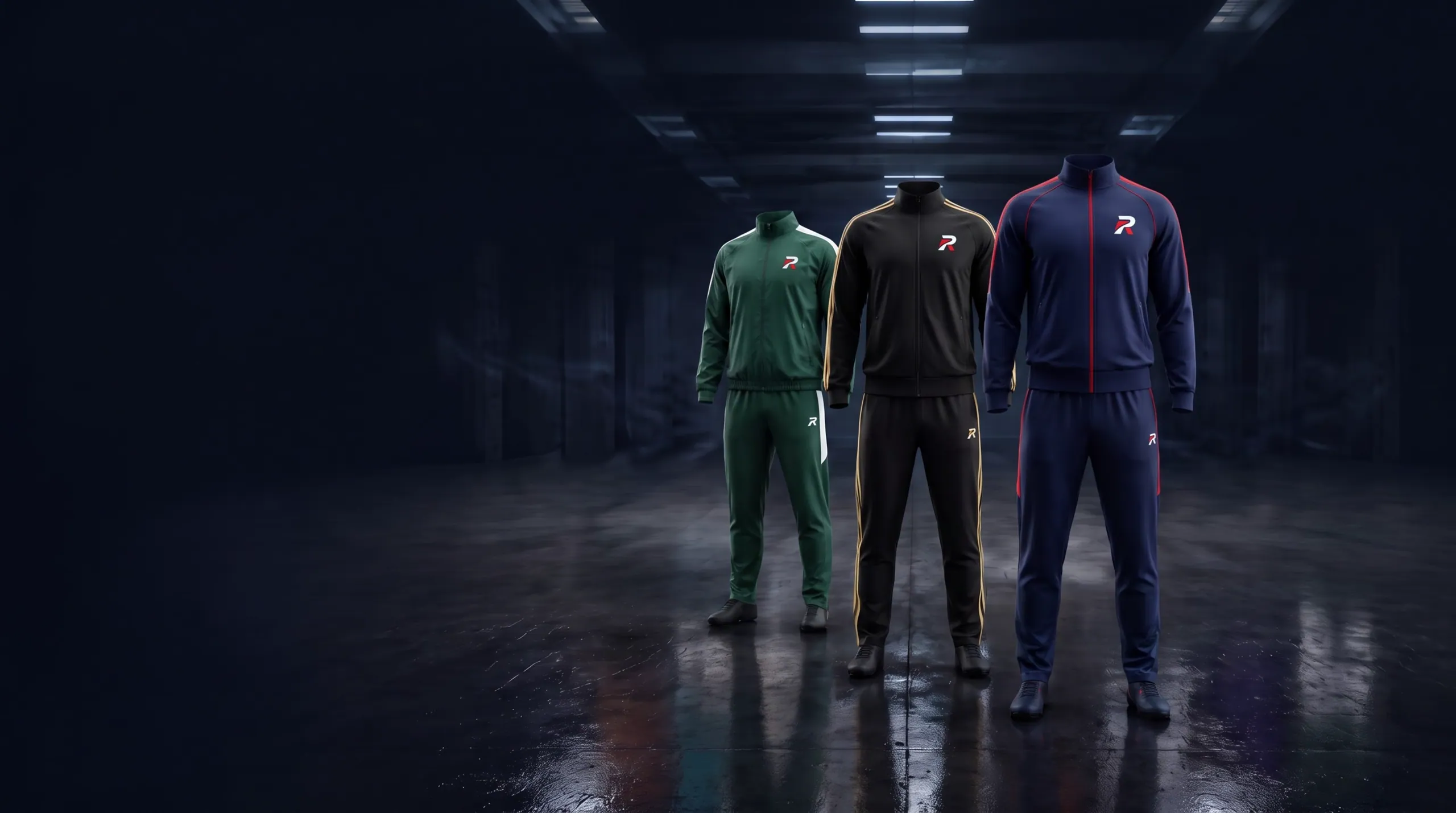 Tracksuits garments in a players' tunnel