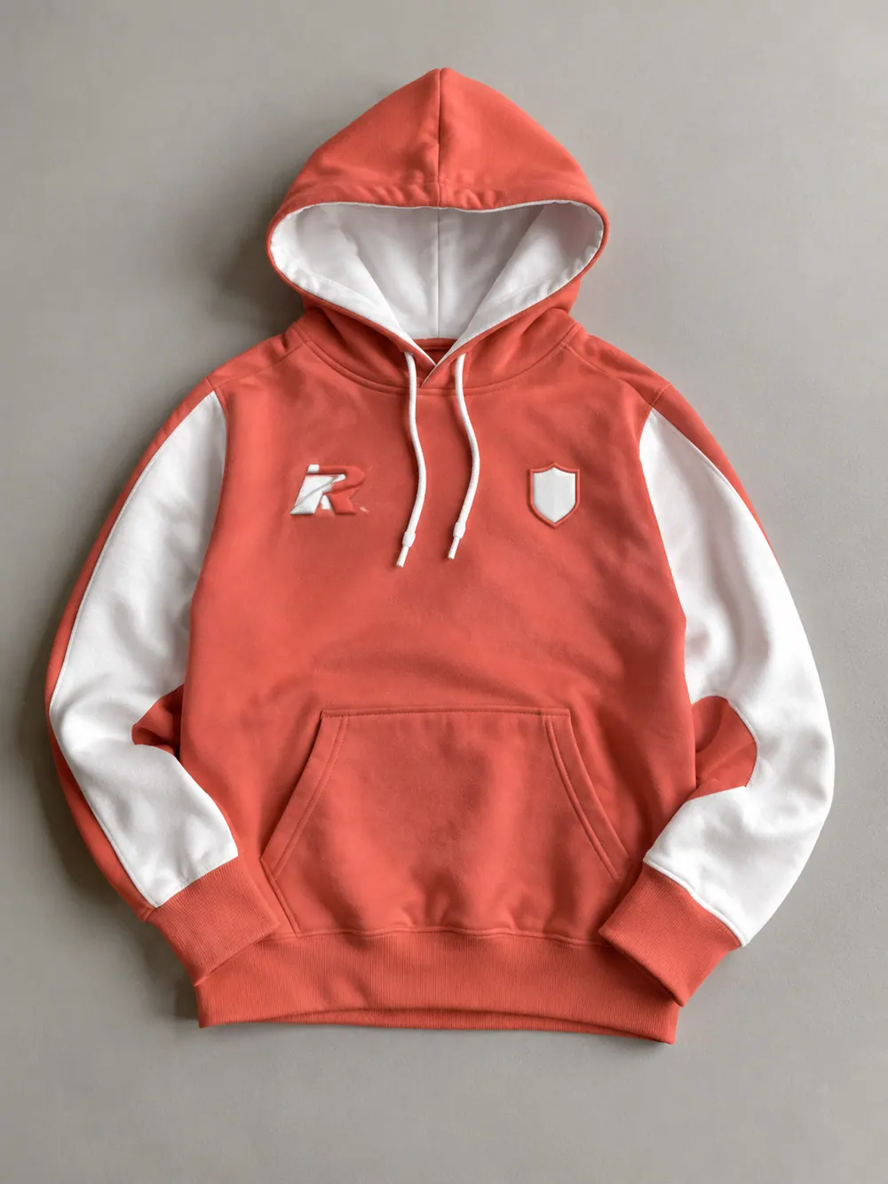 3D puff embroidery on a hoodie, flat lay