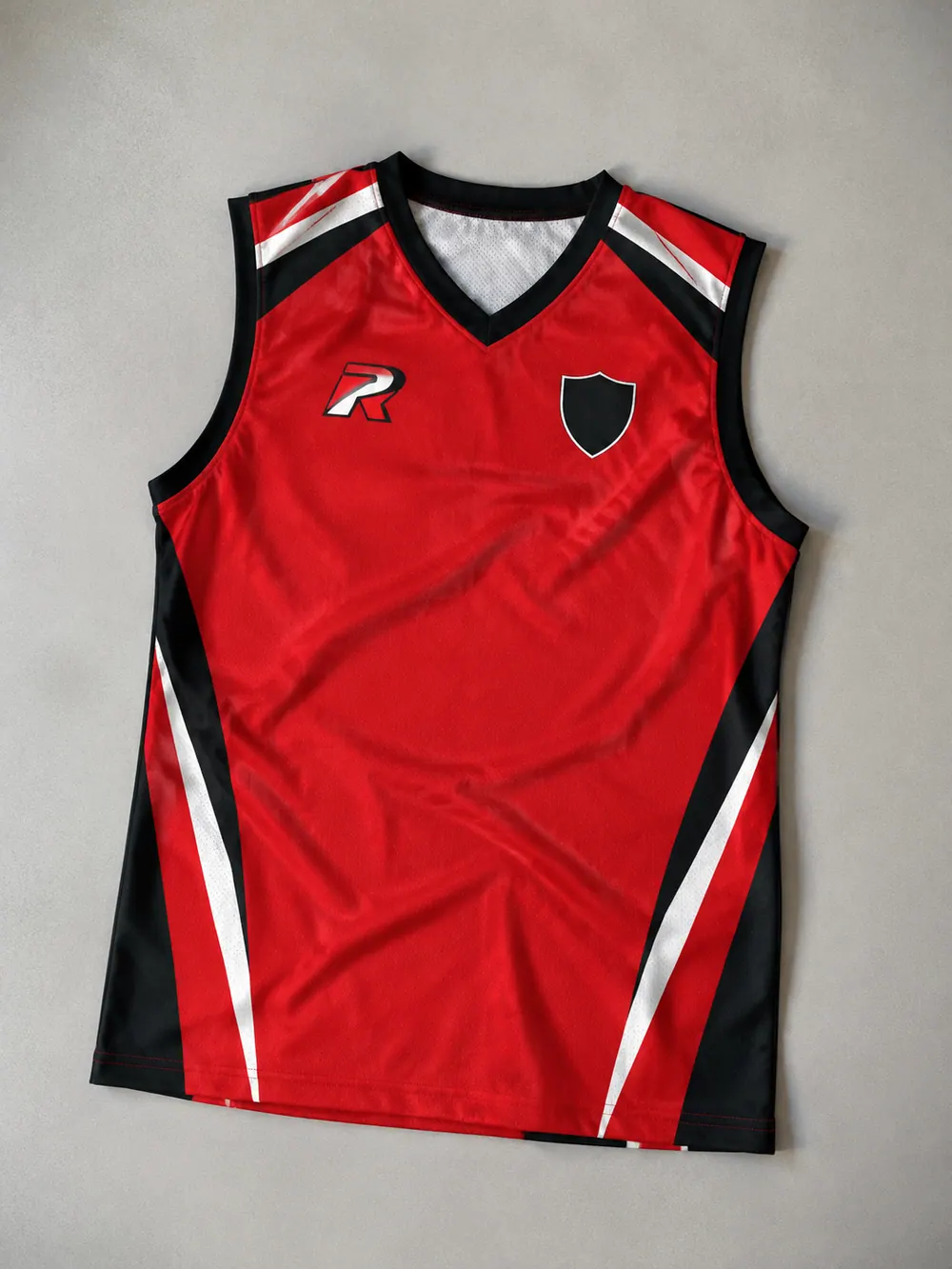 Red 7v7 jersey, sleeveless, flat lay