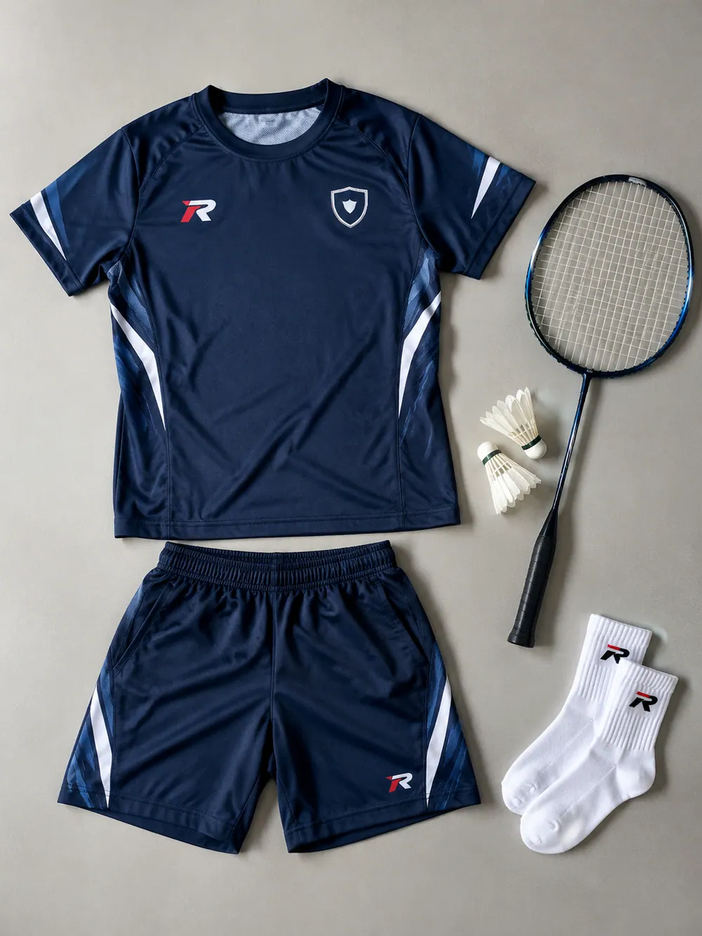 Navy club kit, flat lay