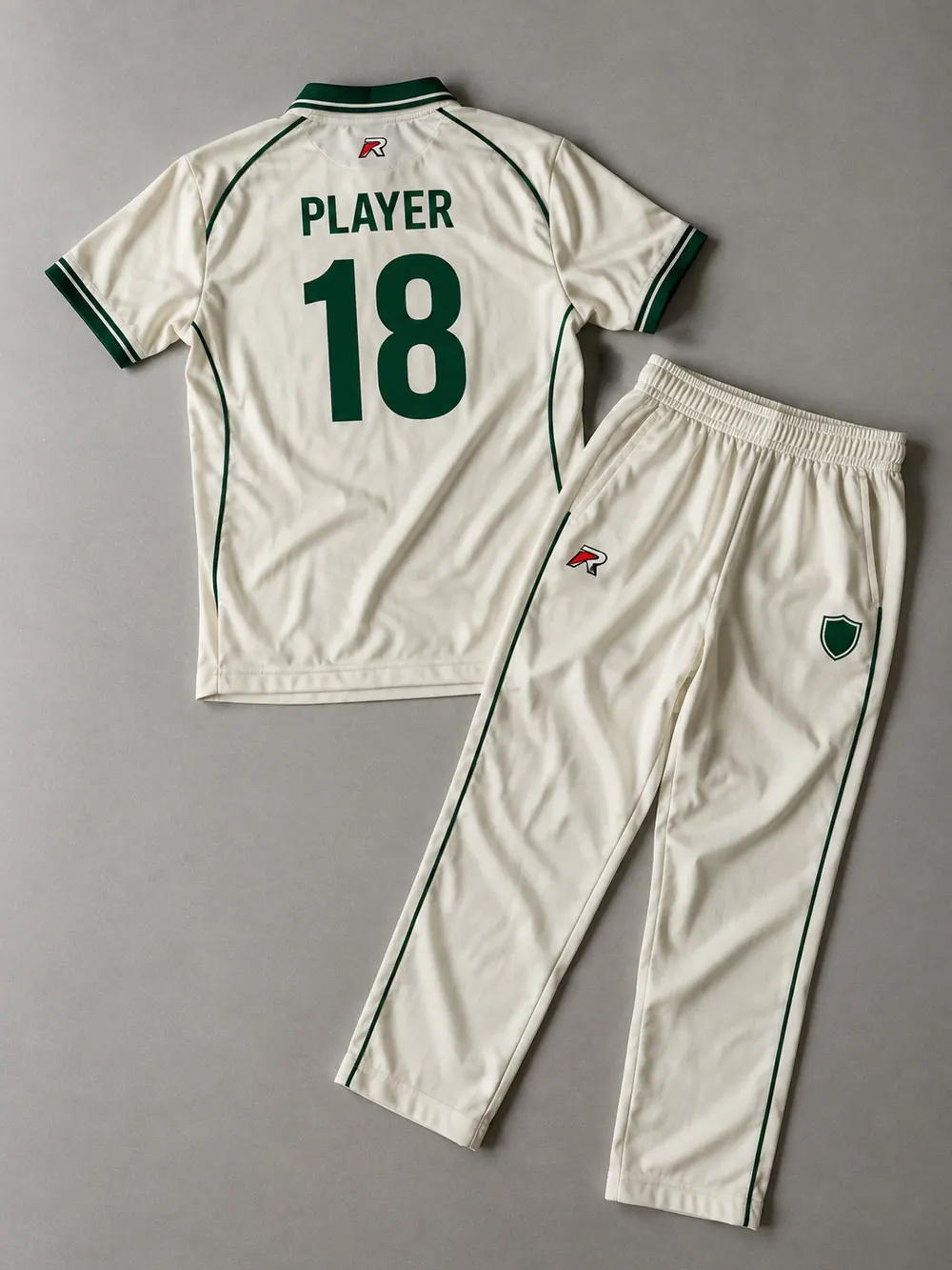 Laid flat, back with name and number, flat lay