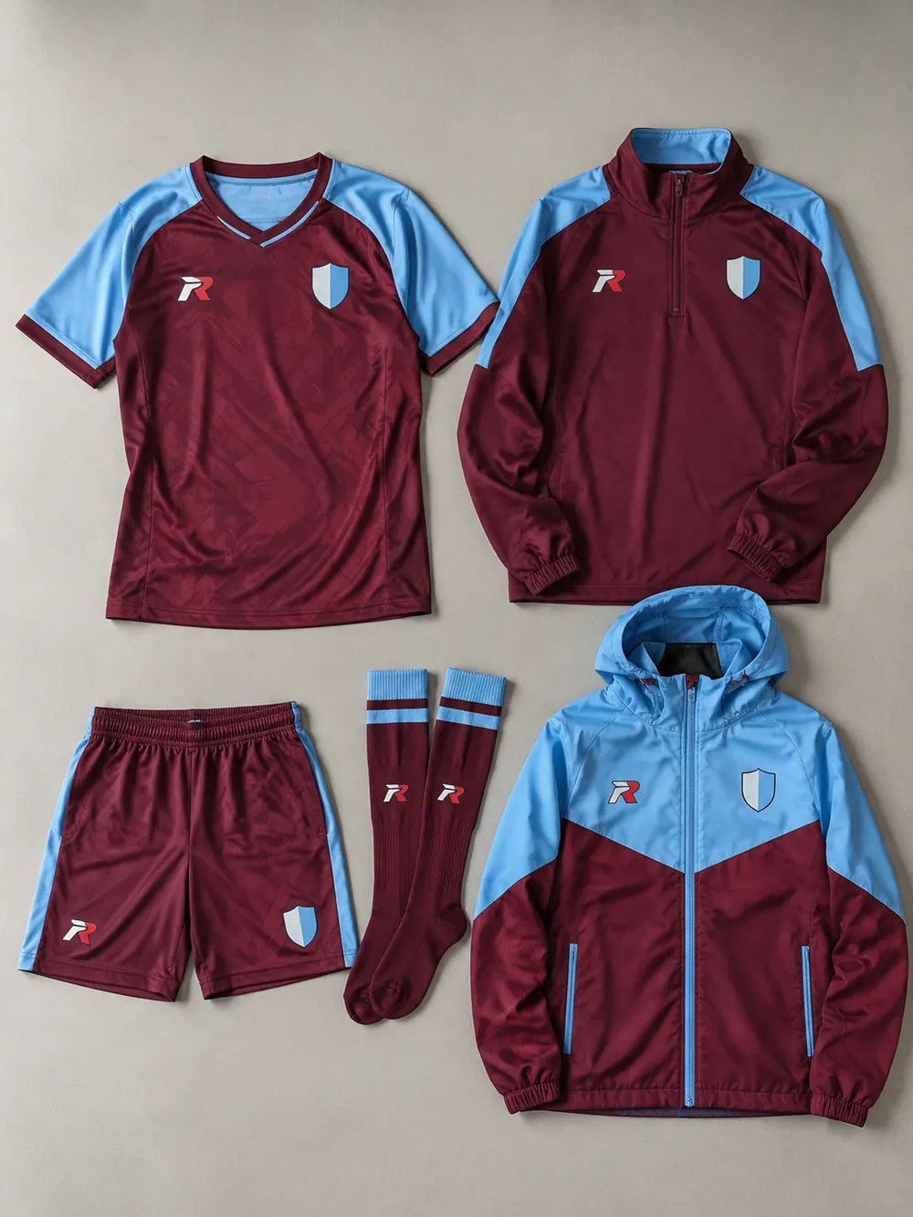 Full club pack: match kit, training top, travel jacket