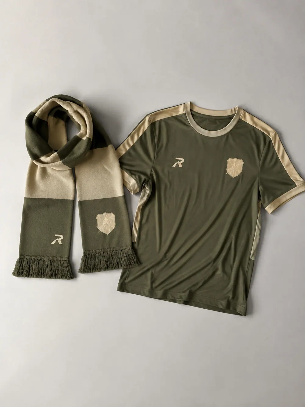 Fan scarf and tee (proposed), flat lay