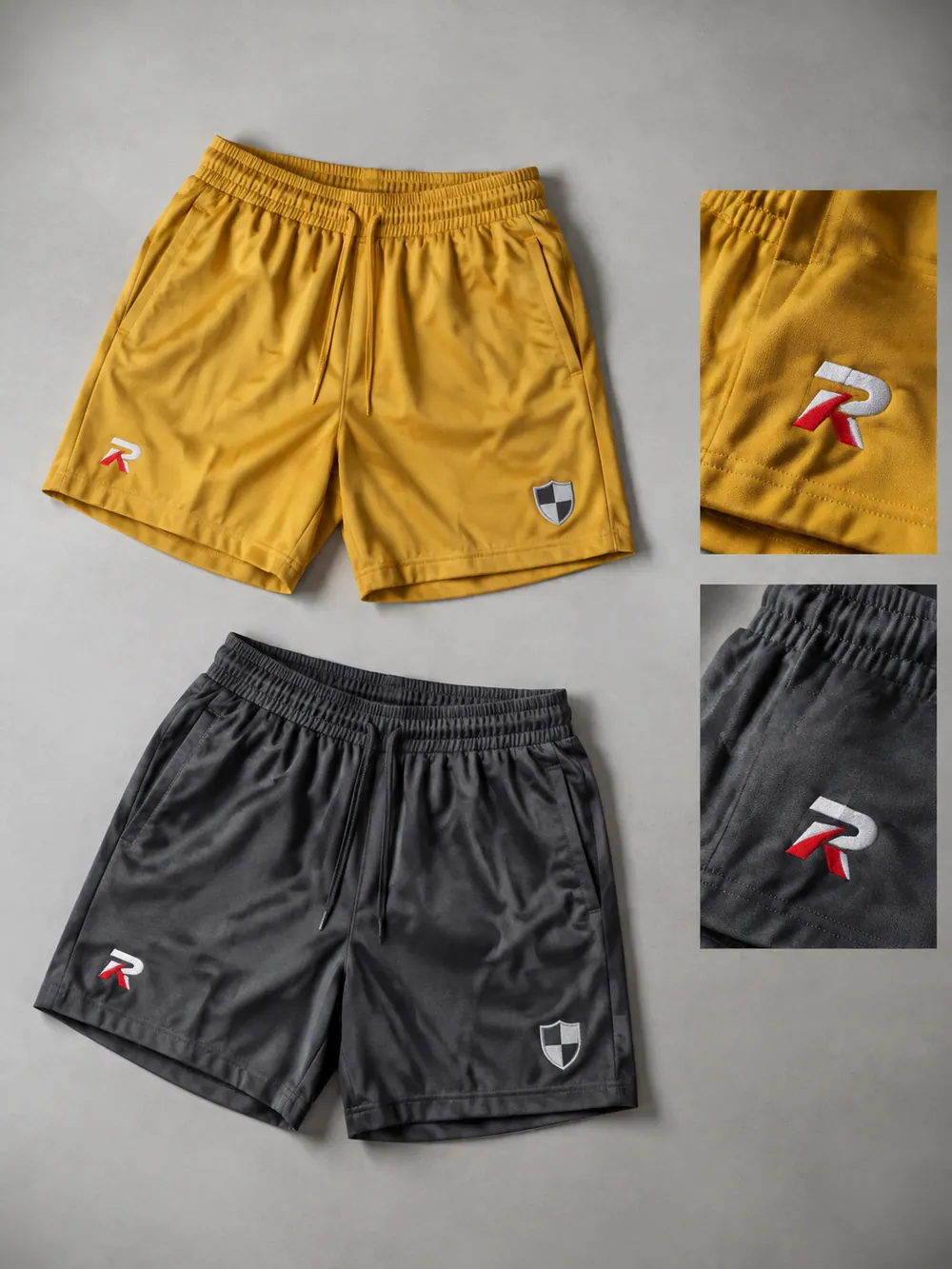 Embroidery on shorts / waistband, flat lay
