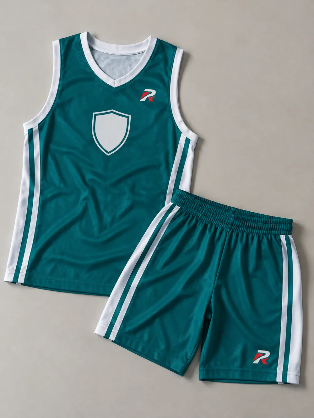 Heat transfer & vinyl on a basketball singlet, flat lay