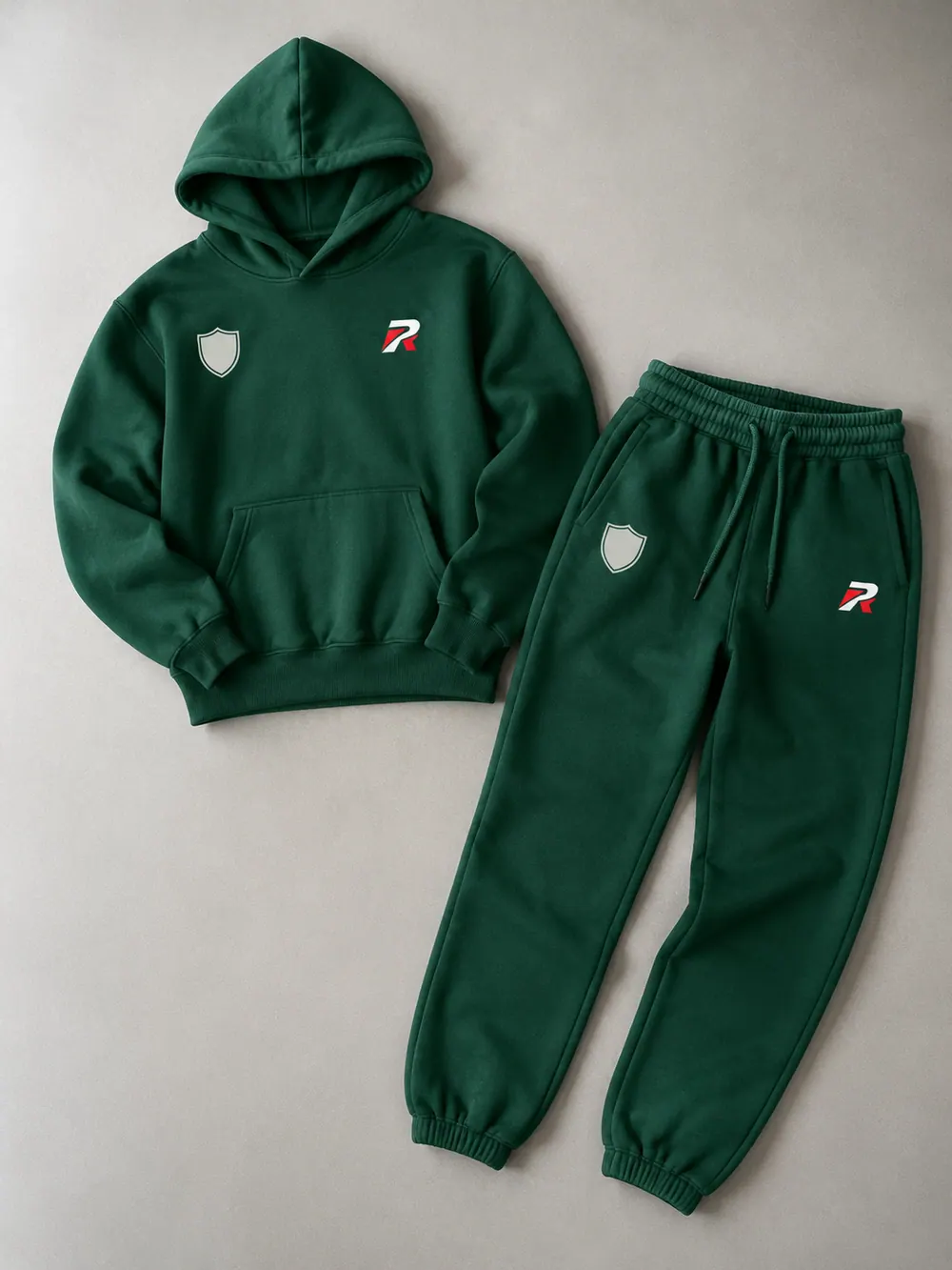 Forest green hoodie with puff print