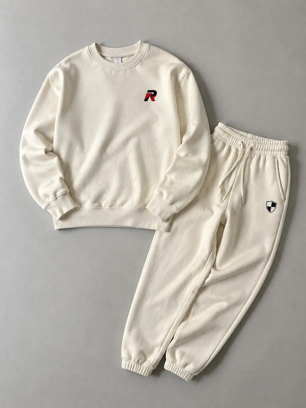 Cream crew sweatshirt, flat lay