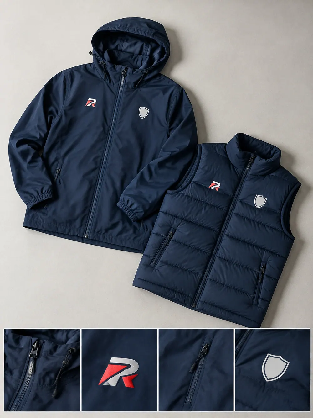 Zip and pocket detail, flat lay