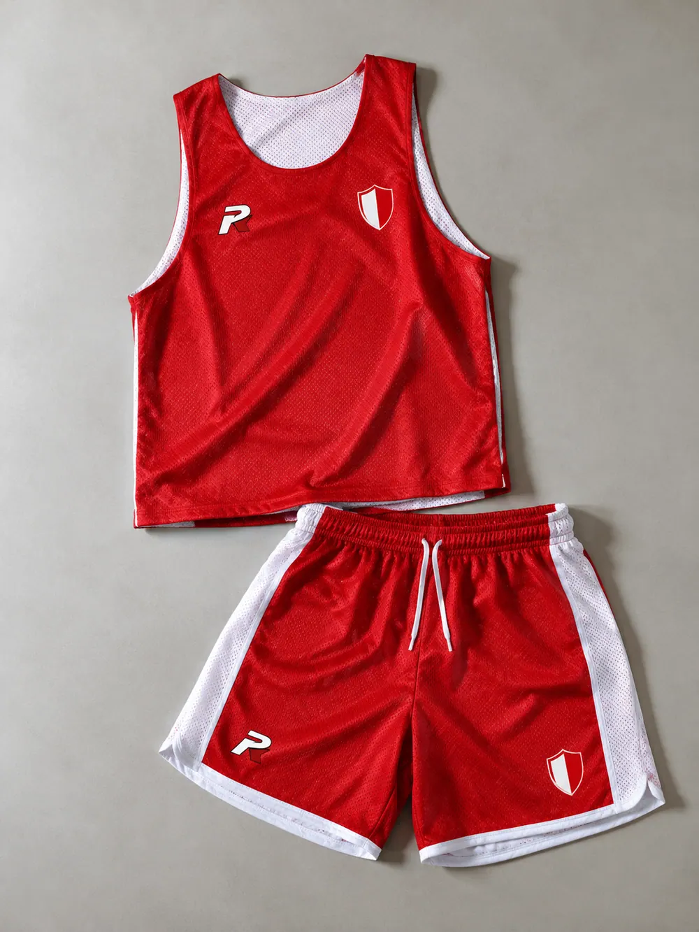 Red/white reversible pinnie and shorts