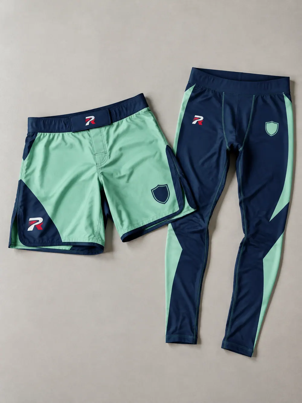 Vale tudo shorts and spats, flat lay
