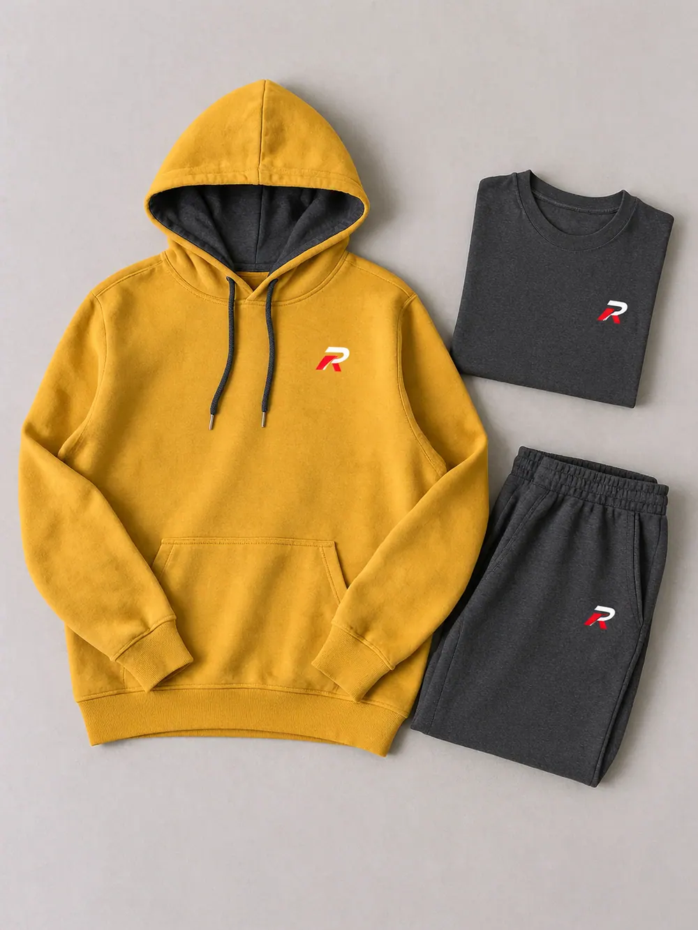 Hoodie with full label kit, flat lay