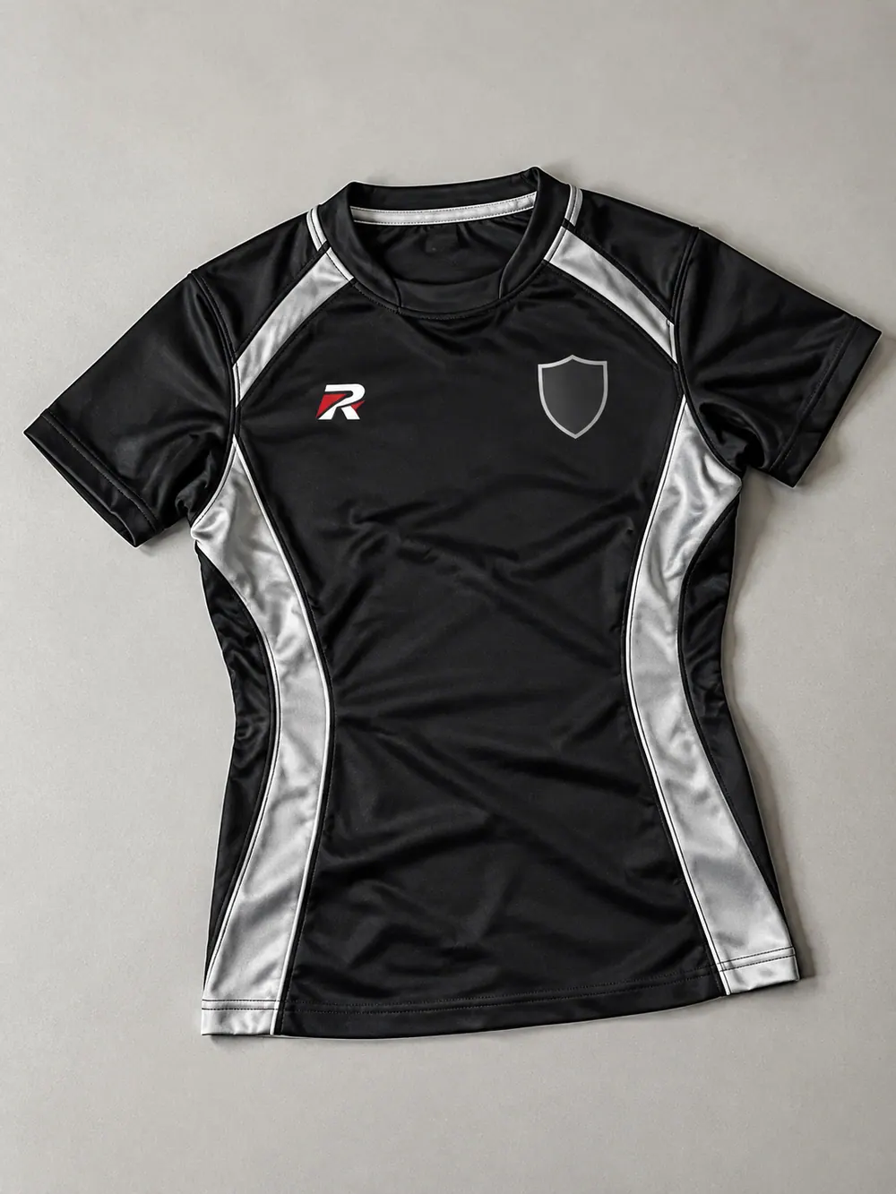 Tight-fit black jersey with silver panels