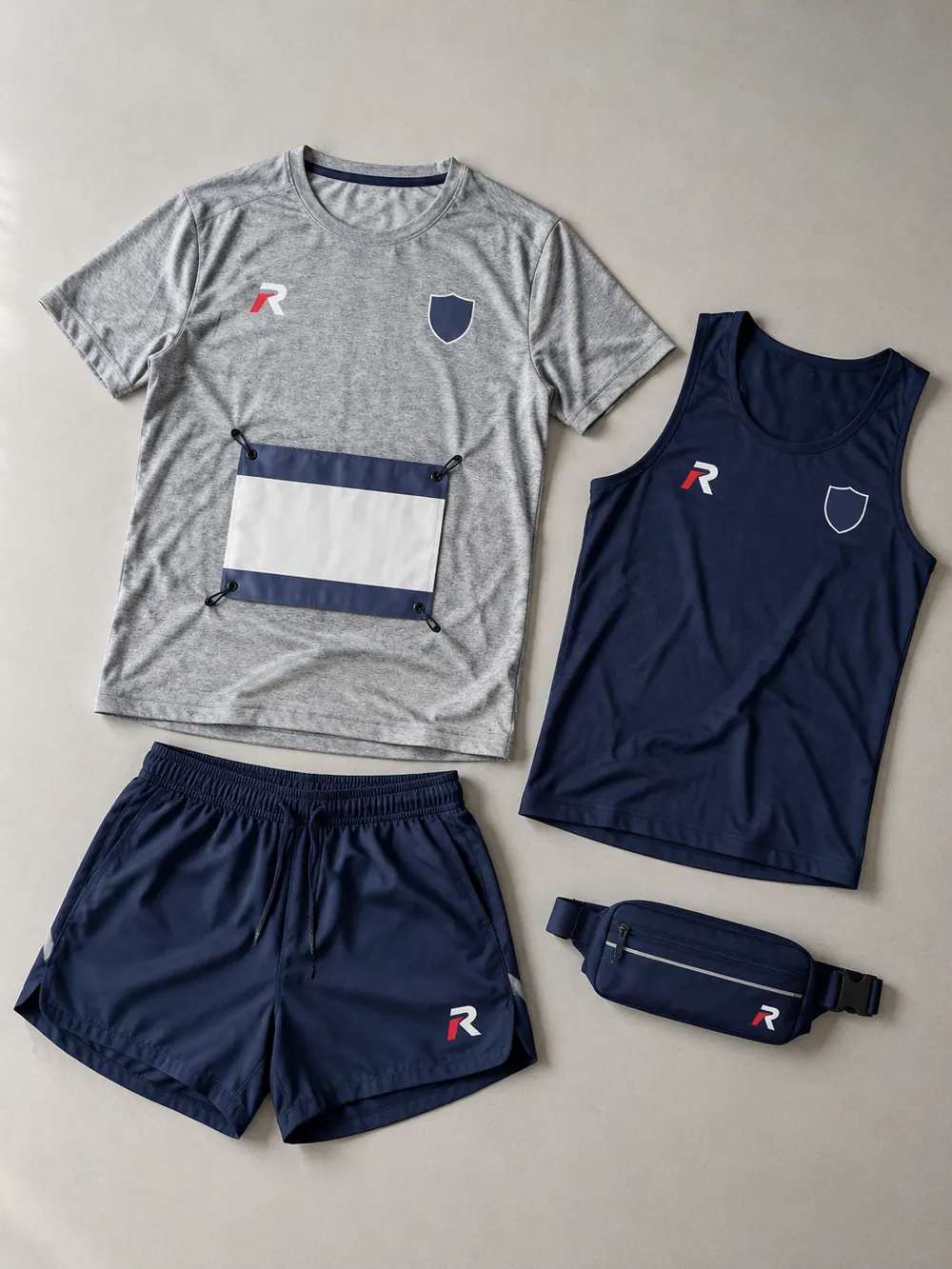 Race tee with bib holder, flat lay