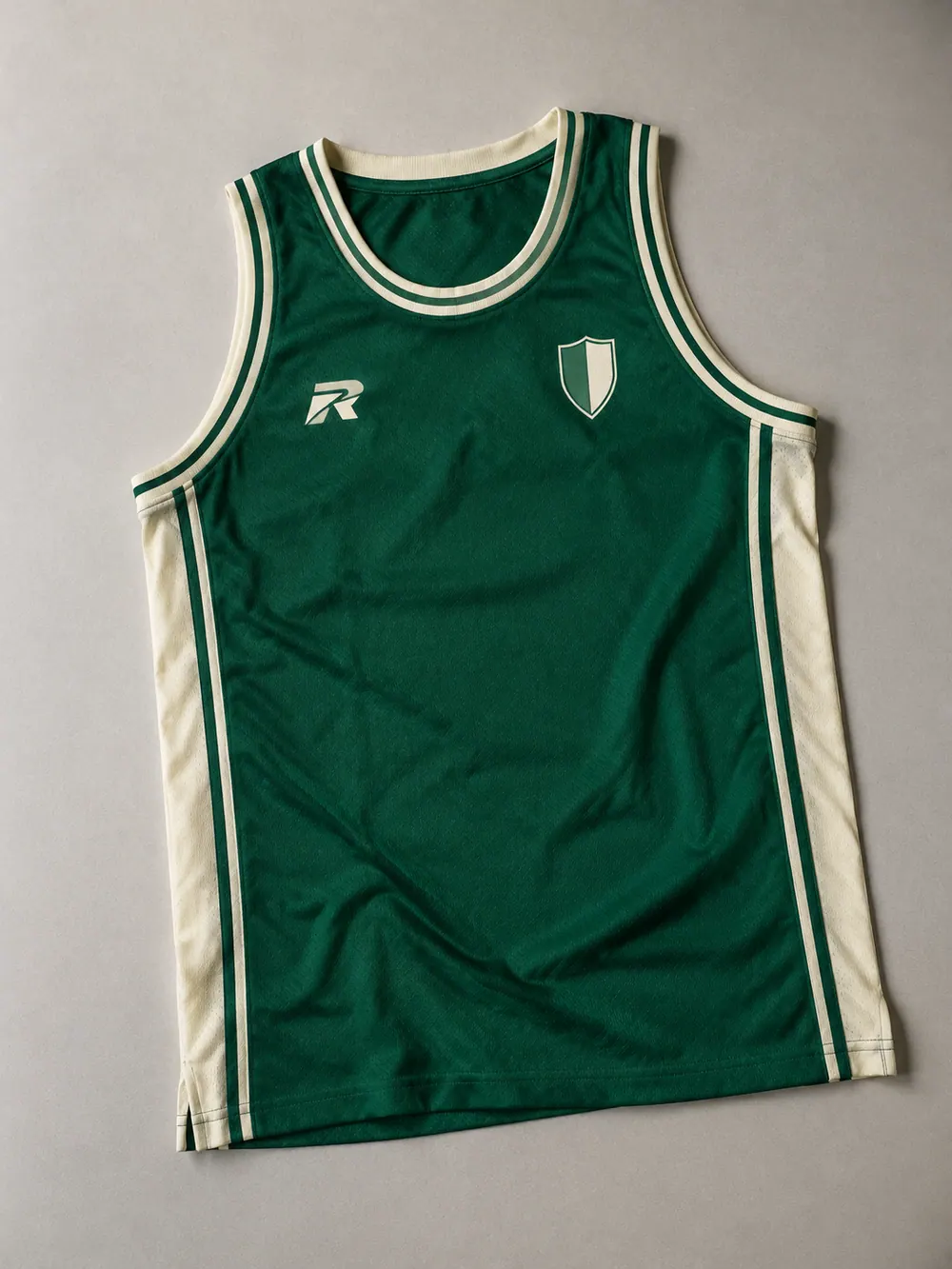 Screen printing on a basketball singlet, flat lay