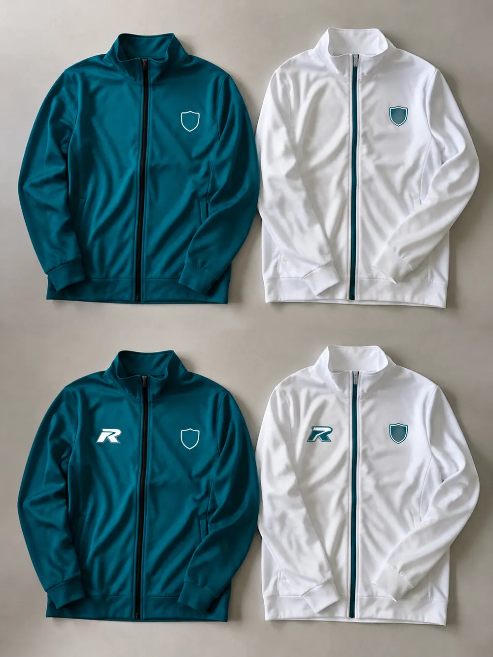 Silicone & PVC badges before → after pair (same garment), flat lay