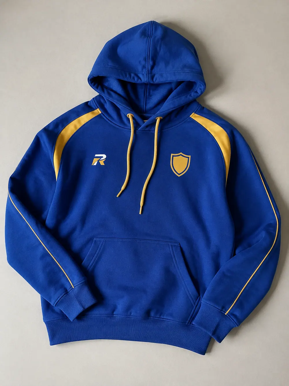 Special finishes on a hoodie, flat lay