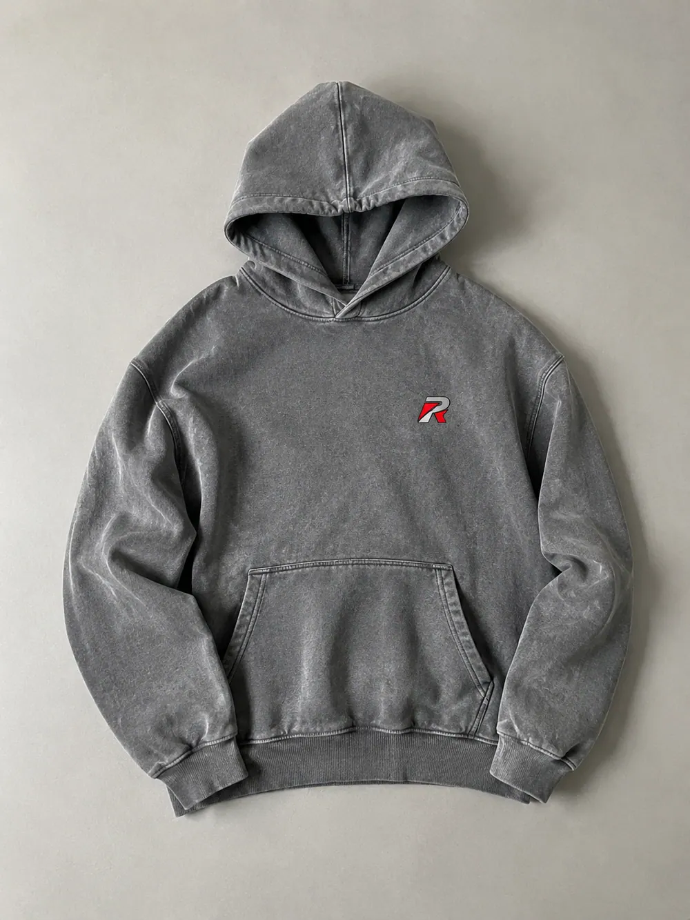 Washed grey hoodie, flat lay