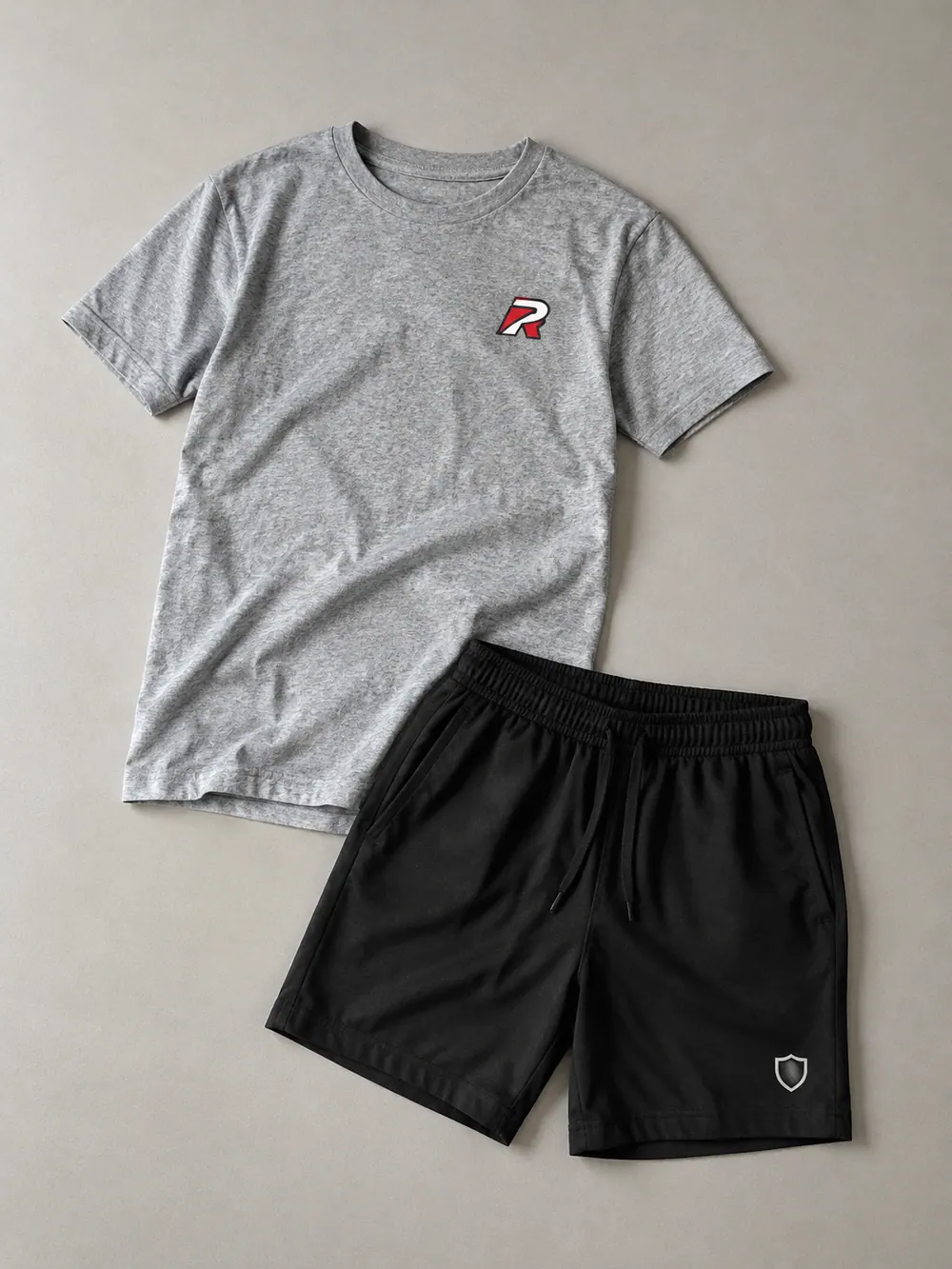Heather tee with screen print, flat lay