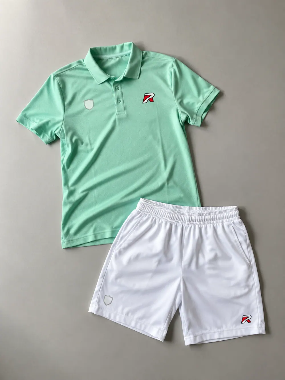 Mint polo and white shorts