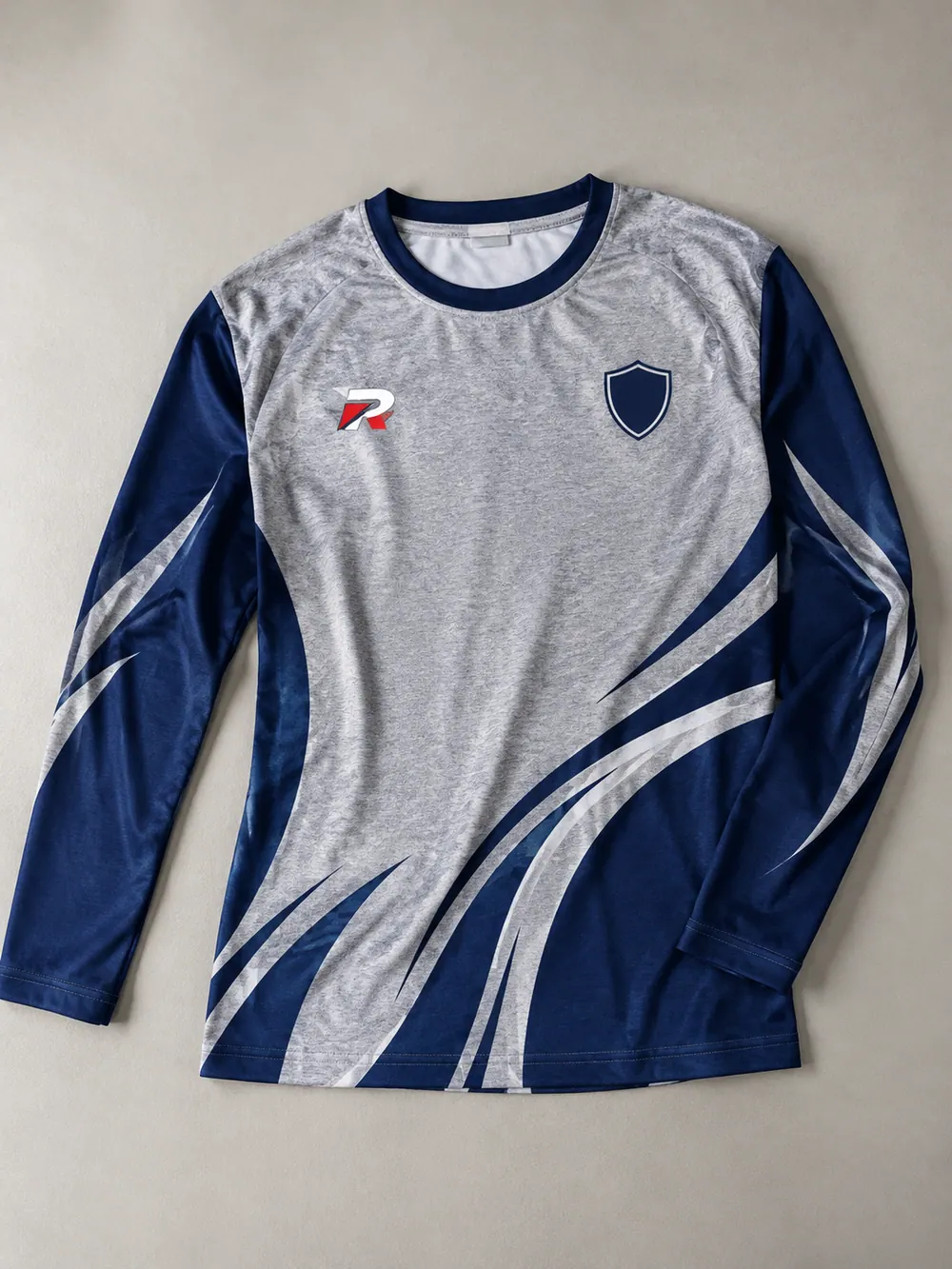 Long-sleeve jersey with sublimated waves, flat lay